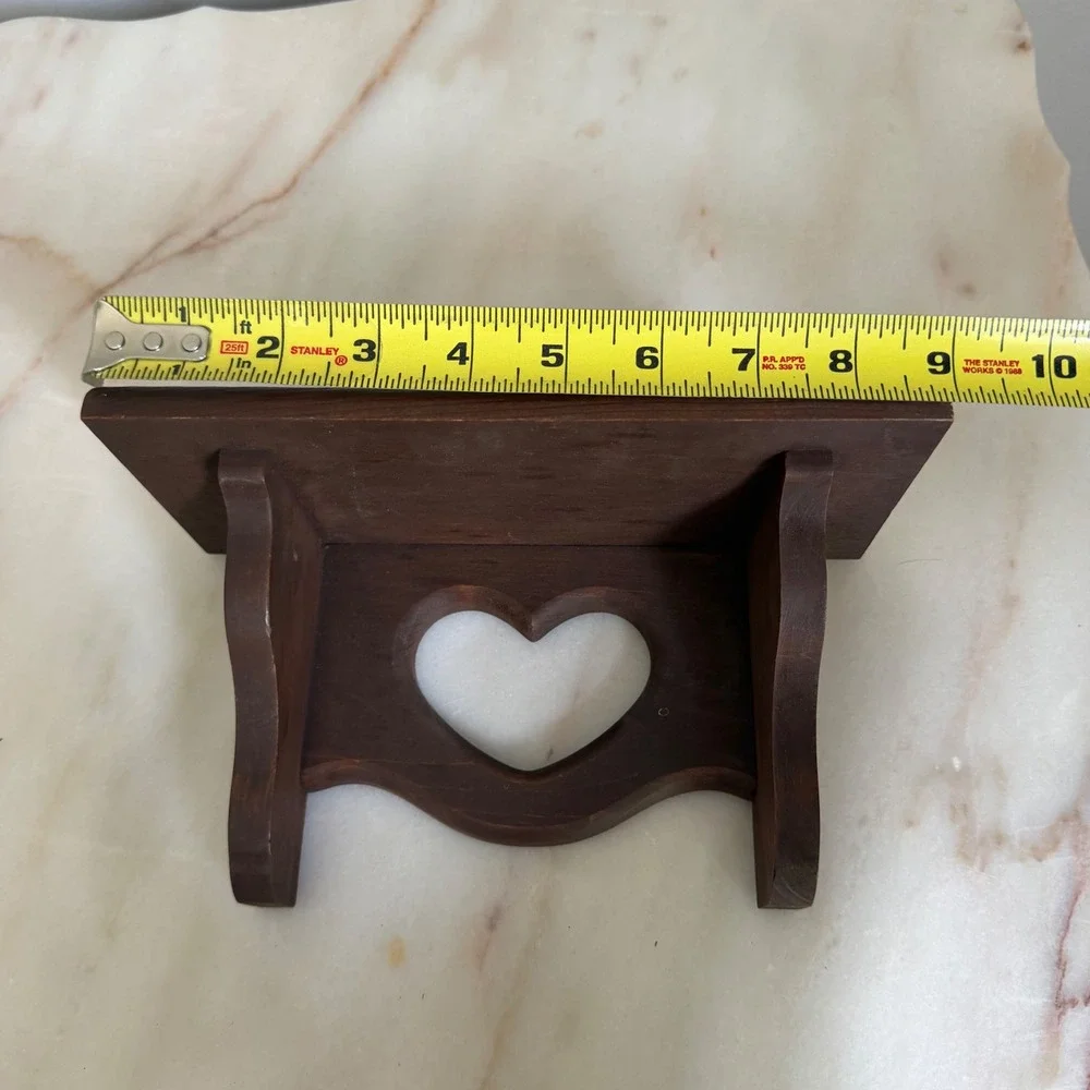 Vintage Rustic Wood Heart Cutout Wall Shelf Dark Brown Floating Display Small